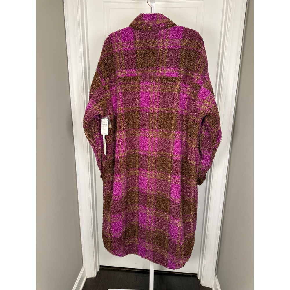 Good American Plaid Sherpa Long‎ Shacket Coat NWT Oversized Cabincore Gorpcore - Picture 8 of 9